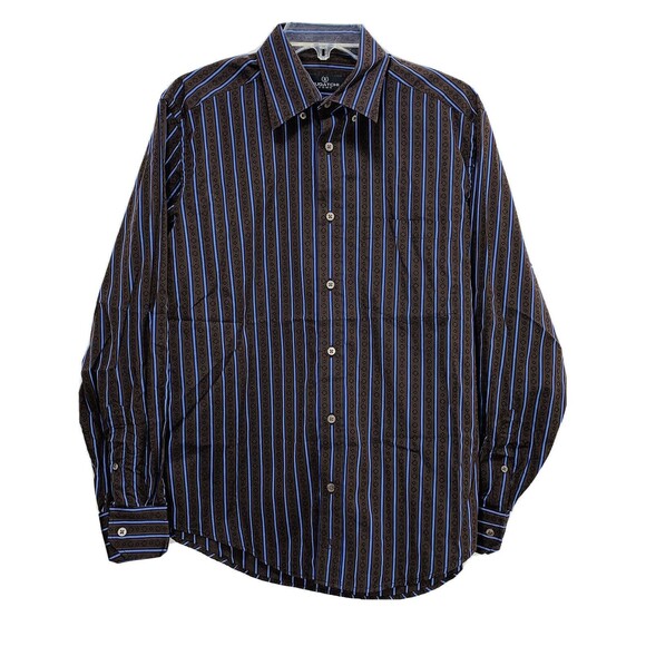 Mens Rare Pattern Bugatchi Uomo Designer Striped Button Up Dress Shirt Size M - Picture 1 of 5